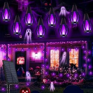 Solar Flame String Lights - 42ft 15 LED Lights Outdoor Solar String Lights for Garden Patio Halloween Decoration (Purple, 42ft)
