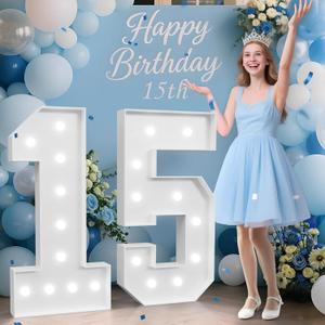 4FT 15 Marquee Numbers, 15 Light up Numbers for Party, Numero 15 Decoracion para Quinceaera, 15th Birthday Decorations, Big 15 Sign with Light for Anniversary, Birthday Backdrop Decor