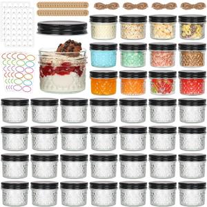 4 oz Glass Mason Jars with Black Lid, 40 Pack Regular Mouth Mini Canning Jars for Caviar, Honey, Jam, Jelly, Body Butters, Spice, DIY Candle