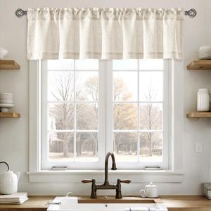Linen Valance for Windows 2 Panels, Natural Ivory Rod Pocket Light Filtering Semi Sheer Soft Linen Window Treatment Drapes Farmhouse Burlap Rustic Curtains for Kitchen Living Room,54x15 inch
