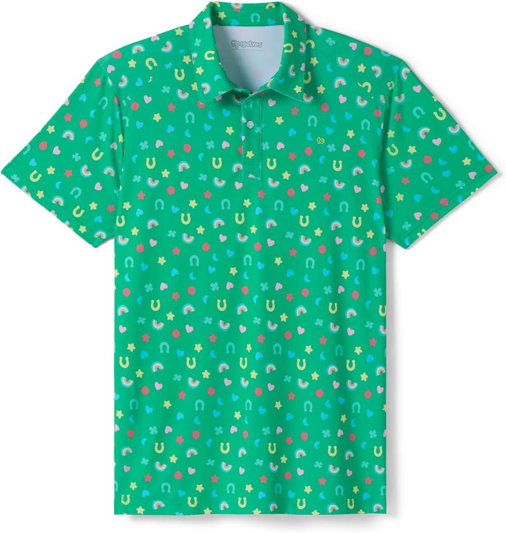 Tipsy Elves Mens Golf Polo Shirt - Moisture Wicking, Stretch Fabric, Athletic Fit - Performance Polo (Green, S)