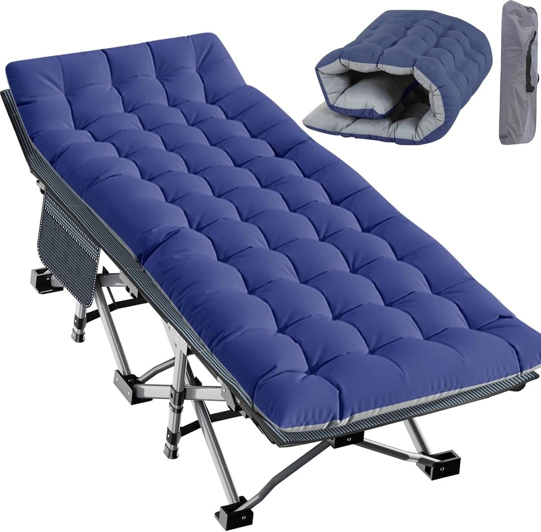 Slsy Oversized XXL Folding Camping Cot for Adults with Pad, Padded Portable Sleeping Cots, Camp Bed with Carry Bag for Outdoor Travel, Beach, Hiking, 78" x 32" XL, 1 Big Prussian, Oversized, 1