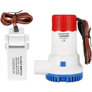 12V 1500 GPH Non-Automatic Bilge Pump Kit with Float Switch, Submersible Boat Marine Water Pump Combo, Water-Cooled Motor, 1-1/8" Outlet, Low Noise for Boats, Yachts, Ponds, Pools