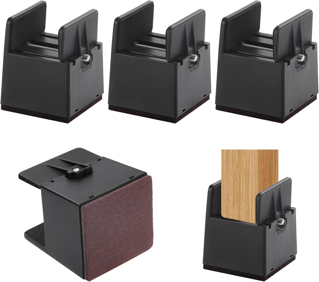 SEISSO Bed Risers Furniture Risers, 2 Inch Bed Support Legs with Adjustable Screw Clamp, Support up to 1000 lbs, Heavy Duty Bed Risers Table Leg Extenders for Desk, Couch, Chair (4 Pack) (Black)