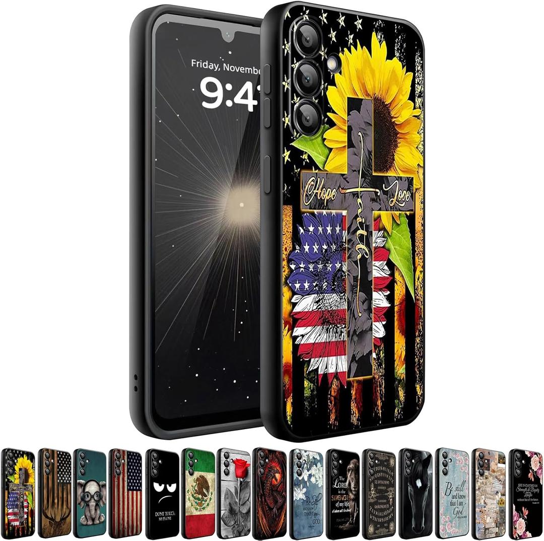 Phone Case Compatiable for Samsung Galaxy A16 5G,Slim Shockproof Protective Cover for Man Women Girl Boy Children,American Flag Cross Sunflower