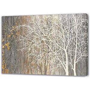 Yihui Arts Canvas Wall Art Hand Painted White Tree Pictures Brown Forest Painting Modern Abstract Landscape Nature Artwork for Bedroom Bathroom Home Office Living Room Decorations