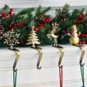 Christmas Stocking Holder - Set of 4 Stocking Hangers Snowman Santa Snowflakes Christmas Tree Deer Stocking Hooks for Fireplace, Shelf, Staircases (Style 1-Bronze)