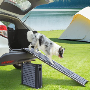 63" Long Dog Ramp for Car, Foldable Dog Ramps for Large Pet, Portable Dogs Ramp for Truck, 17" Wide Pet Car with Non-Slip Rug Surface, Pet Ramp for Large Dogs Up to 200LBS for Car, SUV & Truck-L