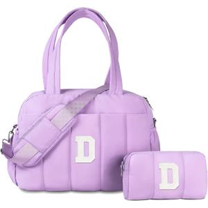 Teen Girl Gift Ideas-Initial Lightweight Duffel Bag, Personalized Weekender Overnight Bags, Letter Travel bag with Makeup bags，Personalized Gift Idea for Women Her (Letter E) 