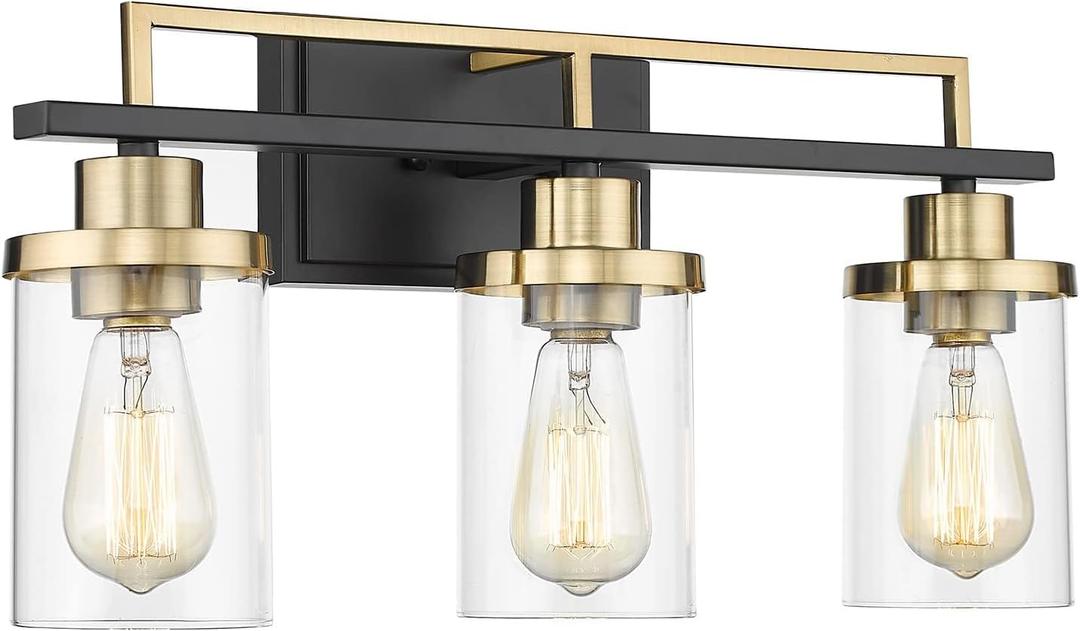 Emliviar 3-Light Bathroom Vanity Light Fixtures - Black and Gold Finish with Clear Glass, YCE238B-3W BK+BG