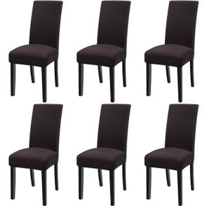 Fuloon 6 Pack Super Fit Stretch Removable Washable Short Dining Chair Protector Cover Seat Slipcover for Hotel, Dining Room, Ceremony, Banquet Wedding Party (Chocolate)