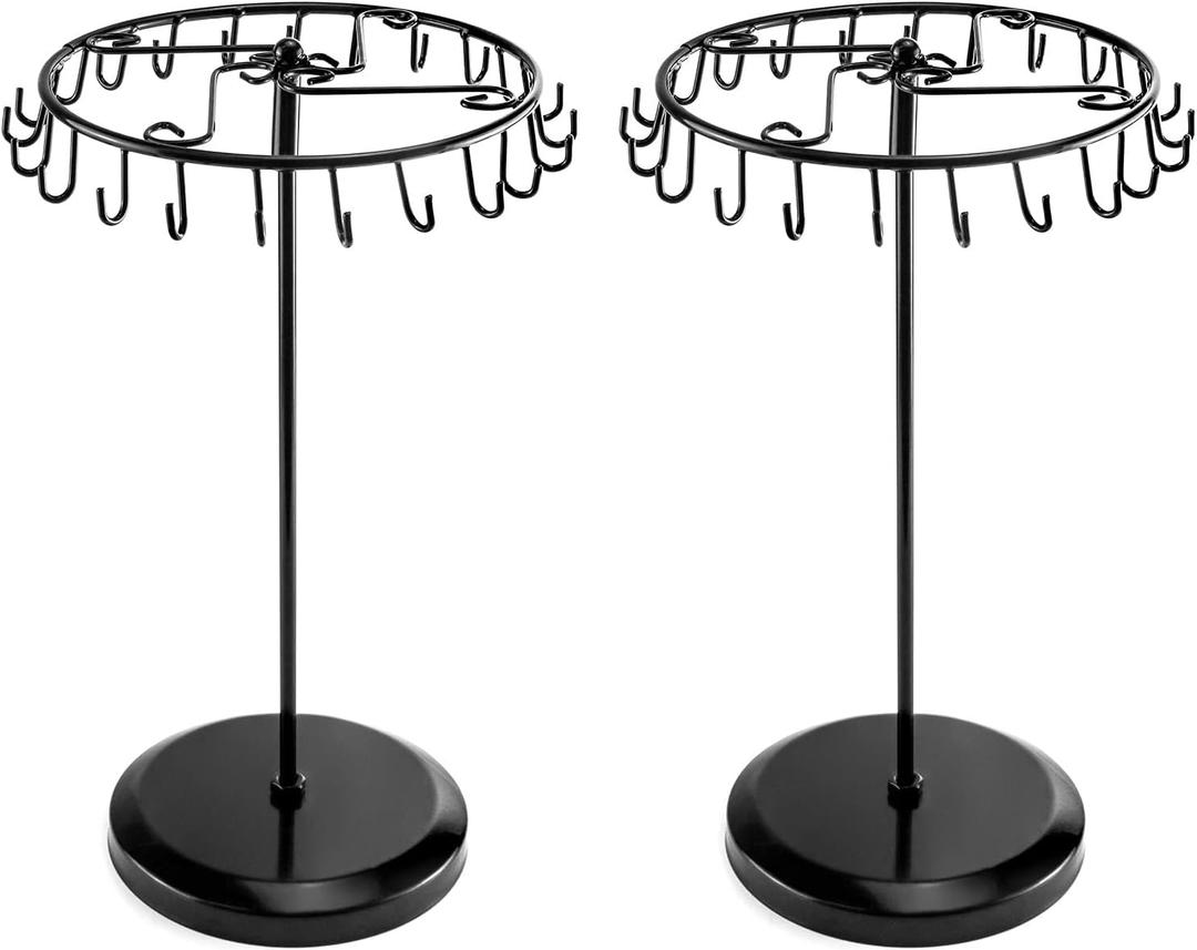 QWORK Spinning Jewelry Tree Display Stand, Jewelry Organizer with 23 Hooks, Black, 2 Pack