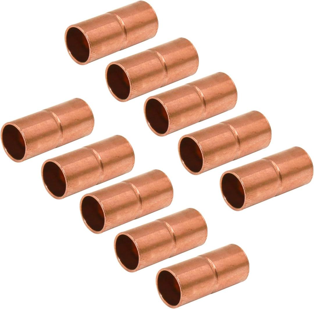 Straight Copper Fittings,7/8 Inch ID Copper Pipe Welding Joint for HVAC and Refrigeration with Rolled Tube Stop Sweat Ends,Pack of 10