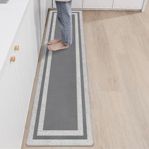 Kitchen Floor Mats Cushioned Anti Fatigue Kitchen Mat Farmhouse Kitchen Runner Rugs Non Slip Waterproof Ergonomic Comfort Standing Mat for Kitchen, Home, Office, Sink, Laundry 17.3"x70.8" Grey