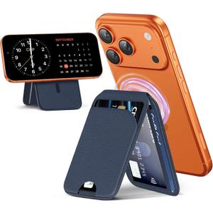 Magnetic Wallet for iPhone - Mag-Safe Wallet Lightweight Magnetic Phone Stand Adjustable Leather Card Holder for iPhone 17/16/15/14/13/12 Series, Not for Mini (Dark Blue)
