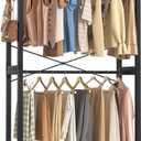 Homykic Bamboo Clothes Rack with Shelves and Double Hang Rods, Portable Closet System Garment Rack for Hanging Clothes, 34W x 79H Clothing Rack Organizer for Walk In Closet Corner Laundry, Black