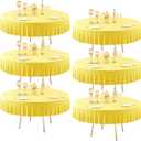 6 Pack Yellow Round Spandex Tablecloth for 72 inch Table, Wrinkle Free Stretchy 120inch Fitted 6FT Round Table Cloths Cover with Skirt for Wedding Birthday Party Dining Banquet Events