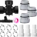 DoubleFill 3 Way Swimming Pool Diverter Valve Hose Adapter with Hose Clamps Replacement Slip Valve Filter Hose Conversion Kit with Seal Ring for 1 1/4'' or 1 1/2'' Filter Ports (Black,SPX1091Z4)