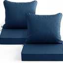 Summsun Outdoor Chair Cushions, Faux Linen Backrest and Deep Seat Cushion Set for Patio Furniture with Weather Resistant Removable Cover, Ties, Non-Slip Bottom, 24 x 24 Inch, Navy, Set of 2, 2P/24*24 + 24*22 Inch