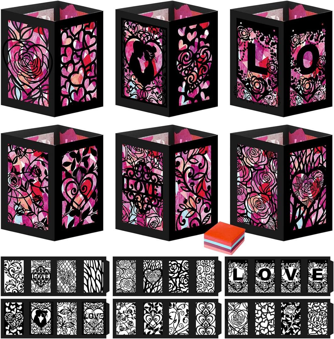 Retisee 24 Pcs Valentine's Day Decorations Paper Lanterns Craft Kits Valentine's Day Candles Holders Paper Boxes Lanterns DIY Craft Kits for Home Decorations Art Project