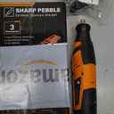 Sharp Pebble Electric Cordless Chainsaw Sharpener Kit - Comes with Chain Saw Sharpener Tool, 4 File Size Sharpening Wheels, Angle Attachment, Wrench & eBook