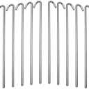 Tent Stakes For Outdoor Camping Heavy Duty Metal, Galvanized Rust-Free Yard Stakes, 10 Garden Edging Fence Hook | Garden Stakes For Gardening & Canopies, Tent Pegs - By Ram-Pro
