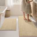 BSICPRO Bathroom Rugs Set 2 Piece-Chenille Bath Mats Non Slip-Thick Soft Absorbent Boho Bath Rug-Shower Floor Mat Machine Washable-Bathroom Decor Accessories (Beige, 20" x 47" Plus 20" x 32")