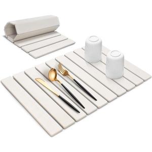 Large Stone Dish Drying Mat for Kitchen Counter, 24"(L)16"(W), Collapsible Quick Drying Dish Mats, Ultra Absorbent Diatomaceous Earth Mats for Dishes Bottles Cups, Match Any Countertop