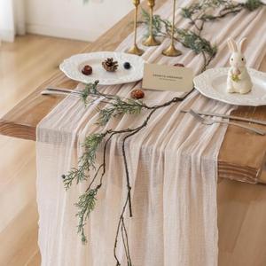 Keketoarrange Beige Spring Cheesecloth Table Runner Gauze Rustic 120 Inch 10 FT for Wedding Baby Shower Bridal Shower Birthday Engagement Garden Party Long Sheer Boho Summer Home Decorations