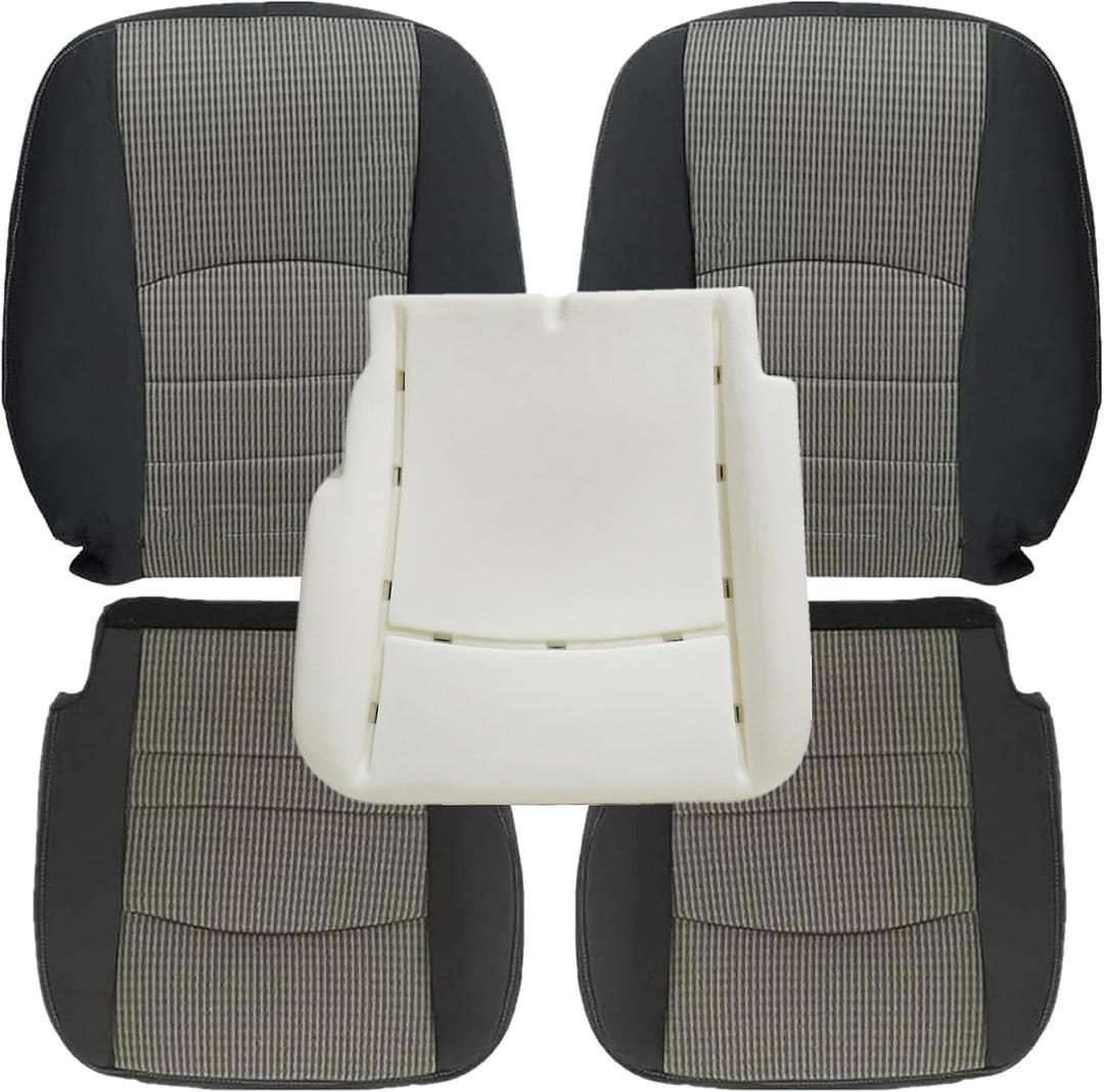 GXARTS Driver & Passenger Bottom & Top Lean Back & Driver Foam Cushion Gray Cloth Seat Covers Compatible with Dodge Ram 1500 2500 3500 4500 5500 2009 2010 2011 2012