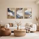 Large Abstract Watercolor Block Framed Canvas Wall Art,Colorful Neutral Geometric Wall Decor,Beige Blue and Brown Artwork,Modern Minimalist Line Art Print for Living Room,Bedroom- 24"x36"x3