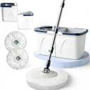Spin Mop Bucket with Wringer, Mop with Bucket Set Includes 3 Replacement Pads, Durable Mop Bucket for Home Floor Cleaning