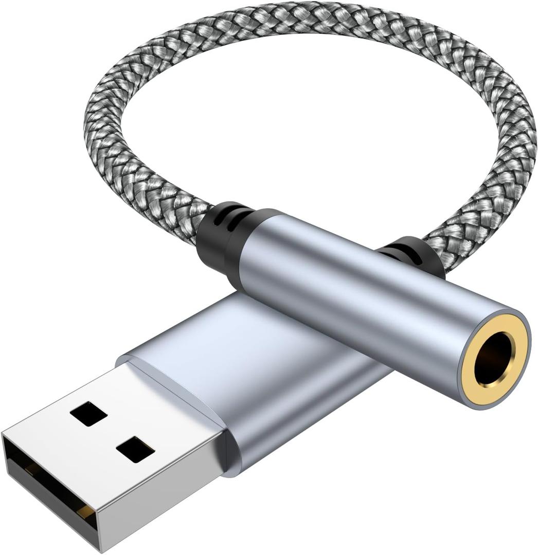 USB to 3.5mm Jack Audio Adapter, USB to Audio Aux Cable External Stereo Sound Card, USB to 3.5mm TRRS Female Headset for PS4/ PS5/ Headphone/ Mac/ Linux/ Laptop/ Desktops/ Docking Station