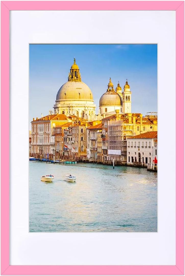 wyooxoo 16x24 Picture Frame Pink Solid Wood Photo Frames Display Pictures 12x18 with Mat or 16x24 Without Mat Colorful Frame For Tabletop Display or Wall
