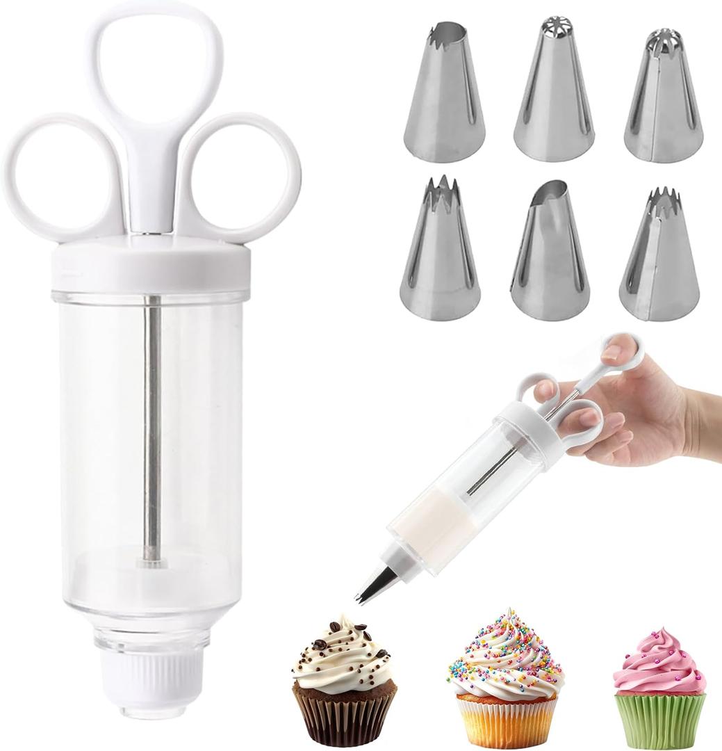 2 x Hendiy Cake Decorating Set, Cupcake Icing Piping Kit, Frosting Piping Injector Kit with 6 Icing Nozzles, Dessert Decorating Gun for DIY Cake Decorator, White