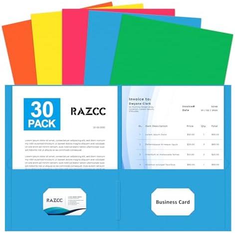 Two Pocket Folders, RAZCC 30 Pack File Folders with Pockets Fit Letter Size Paper, Thick Paper File Folder for School Office Business Home, Assorted 5 Colors