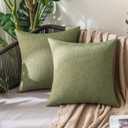 MIULEE Pack of 2 Decorative Outdoor Solid Waterproof Throw Pillow Covers Faux Linen Garden Farmhouse Cushion Cases for Patio Tent Balcony Couch Sofa 18x18 Inch Dark Green
