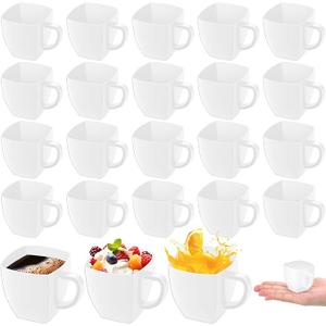 Amyhill 50 Pcs Disposable Tea Cups Mini Plastic Tea Cup Bulk with Handle Hard Plastic Coffee Mug Disposable Square Espresso Mug for Party Catering (Transparent)