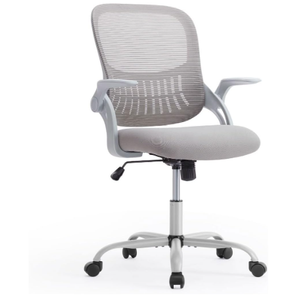 Ergonomic Computer Mesh Swivel Task Chair with Wheels and Comfortable Lumbar Support for Home Office, Study, Bedroom, Adults, Students, Flip Handrail, Gray