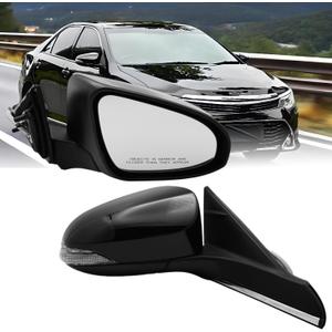 Right Passenger Side Mirror Compatible with Toyota Camry 2015 2016 2017 With Power-Adjustable, Turn Signal Light, Non-Heated OE TO1321320 (Right Hand Assembly) (Black)