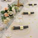 50 Pack Pre Rolled Gold Plastic Silverware Set,Wrapped Plastic Cutlery Set with Napkin Include 50 Forks,50 Spoons,50 Knives and 50 Black Napkins for Party, Wedding,Christmas