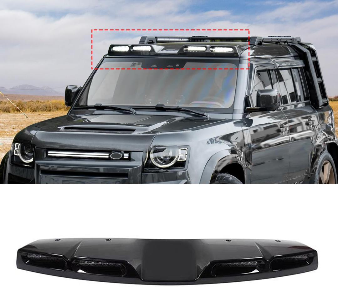 Roof Top Light Bar with 4 LED DRL Lamp Compatible with 2020-2025 Land Rover Defender 90 110 130 Gloss Black Exterior Accessories