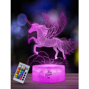 Nice Dream Unicorn Night Light for Kids, 3D Illusion Night Lamp, 16 Colors Changing with Remote Control, Kids Room Decor, Toys Gifts for Children Boys Girls