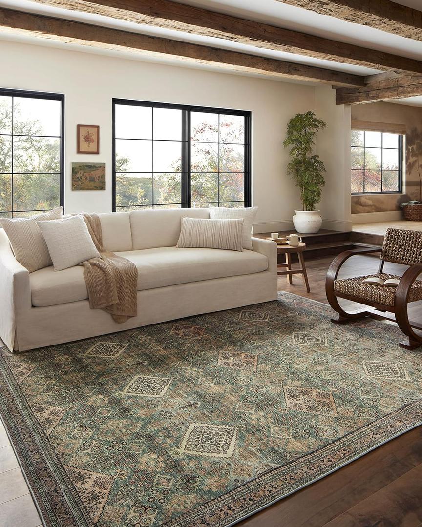 Loloi Magnolia Home by Joanna Gaines Sinclair Collection SIN-03 Turquoise/Multi 8'-6" x 11'-6", .25" Pile Height, Machine Washable, Area Rug
