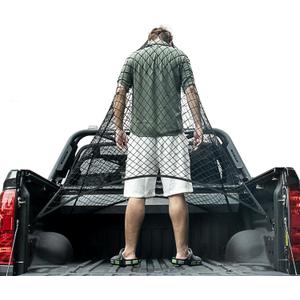 Cargo Net for Pickup Truck Bed, Trucks Cargo Net Mesh Organizer, 4'x4' Stretch to 7'x7' Highly Elastic Truck Bed Net for Camping, Trip Luggage, Compatible with Trailer, Ford, Chevrolet, Dodge (Single Layer)