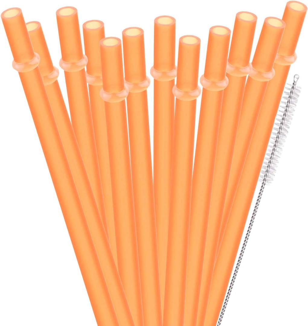 Dakoufish 12 Piece 11 Inch Reusable Plastic Thick Drinking Straws BPA Free Mason Jar Straws Plain Color (11inch,Orange)