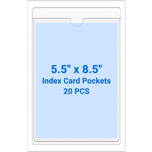 20 PCS Clear Self Adhesive Plastic Label Pockets, Binder Spine Business & Library Index Card Display Holder with Stick On for Planners Organizing, Storage Bins and Drawers (5.5 x 8.5 Inch)