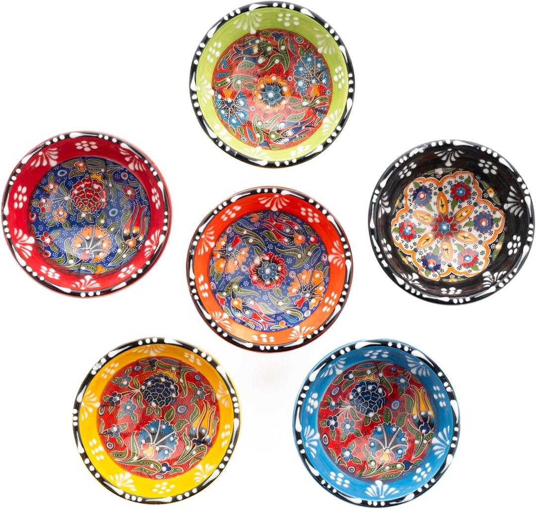 Ceramic Small Dipping Bowls Set of 6, 3.5 Oz Soy Sauce Dish, Handmade Charcuterie, Colorful Pinch, Dishwasher & Microwave Safe, 3.2'' Mini (FLOWER BLOOM)