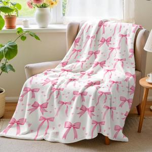 Lotus Karen Pink Bow Fleece Blanket 50x60 Inch Christmas Birthday Valentine's Day Gifts for Girls Women Pink Throw Blanket Coquette Preppy Bow Decor for Bedroom Dorm Soft Lightweight Bed Sofa Throws
