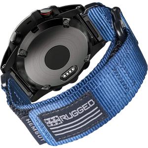 Compatible With Garmin Watch Band, Super Rugged Nylon Sports Strap With Woven Loop Design, For Fenix/Forerunner/Approach/MARQ/Quatix/D2 Series Tough Replacement Band For Men (20MM / Middle (7.2'' to 8.2''), Blue)